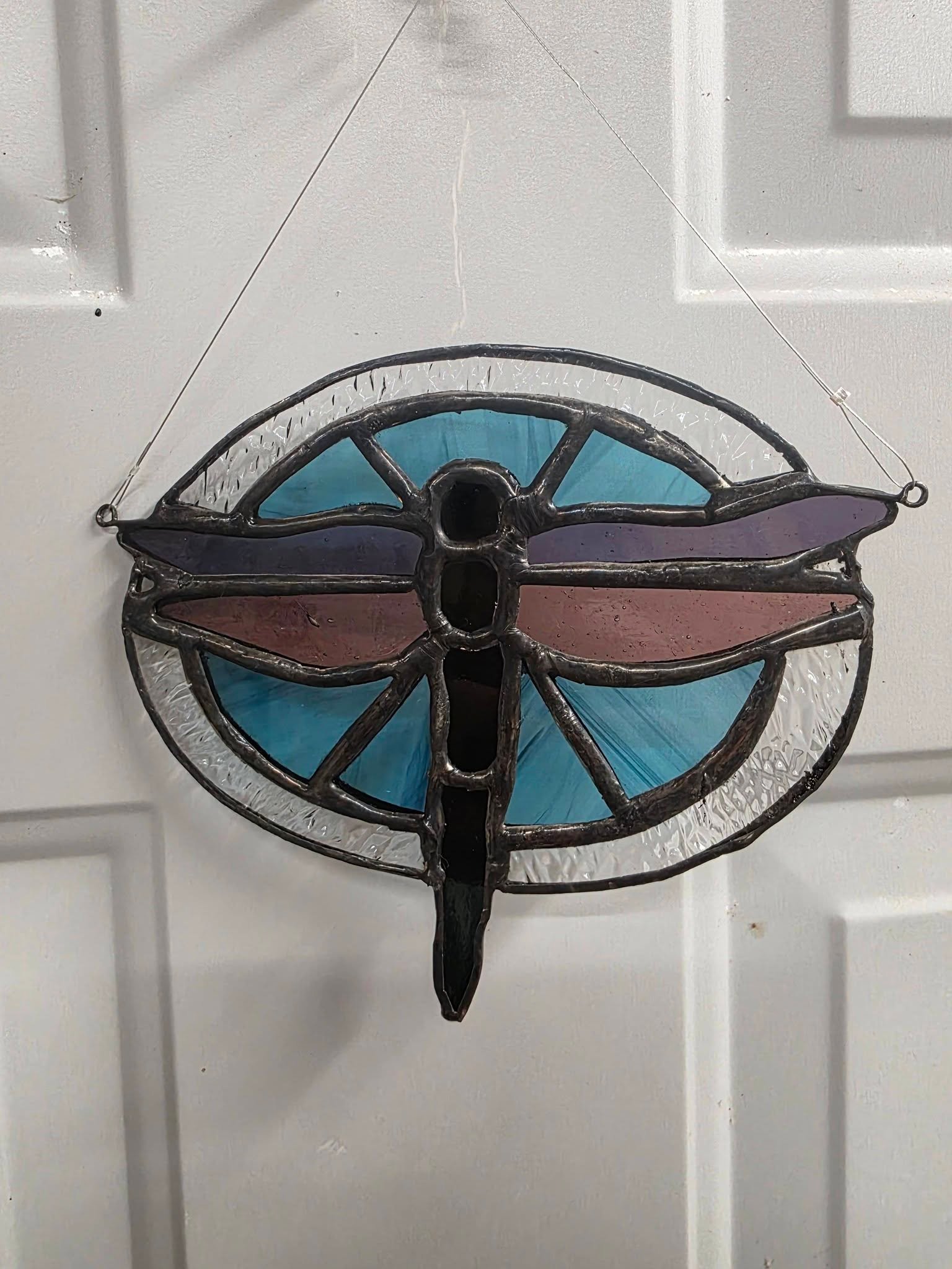 Stained glass dragonfly suncatcher