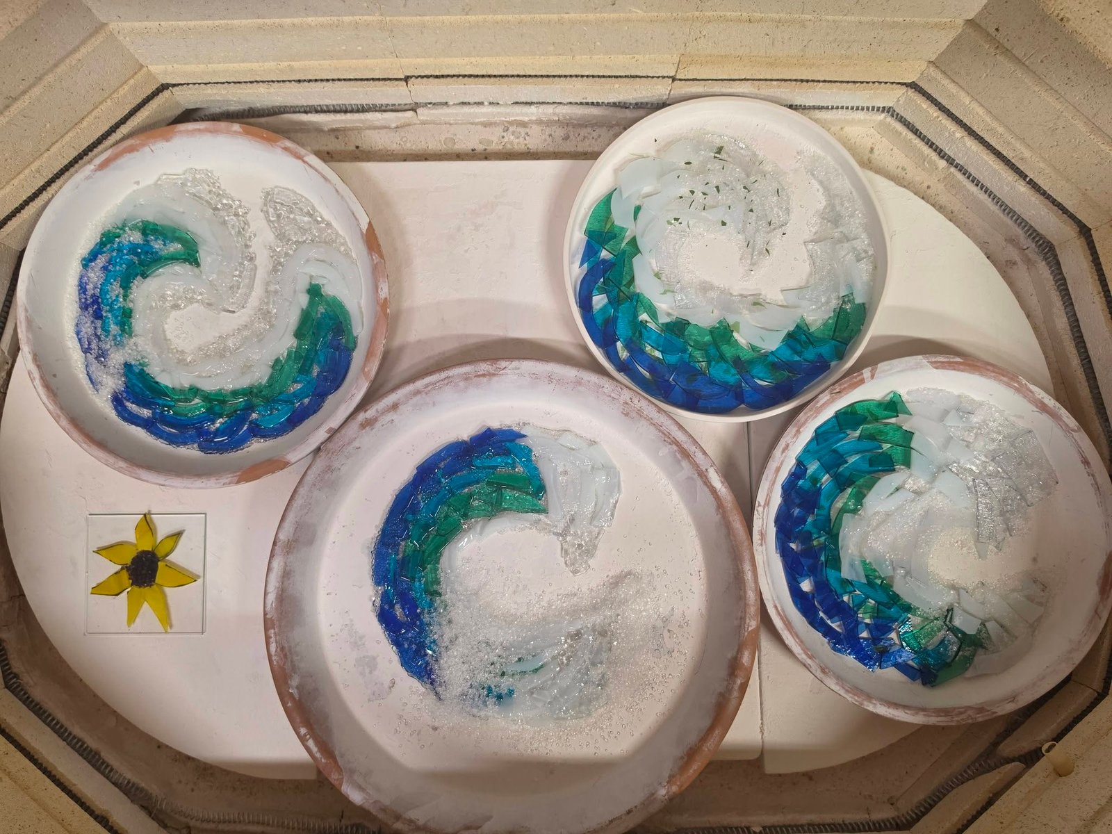 Hand-painted teal wave ceramic plate by Wendy's Trendies